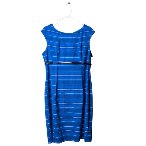 Calvin Klein Dresses & Skirts - New Calvin Klein Blue White Striped Sleeveless Midi Dress Belt Business Class